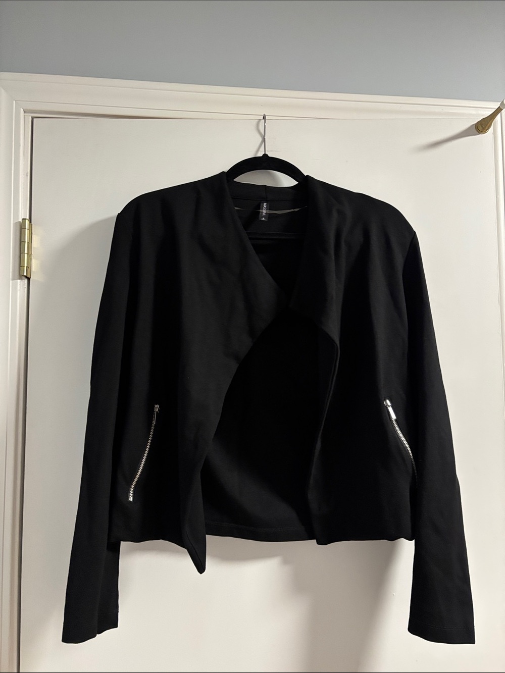 Massini Black Open-Front Blazer with Silver Zippers